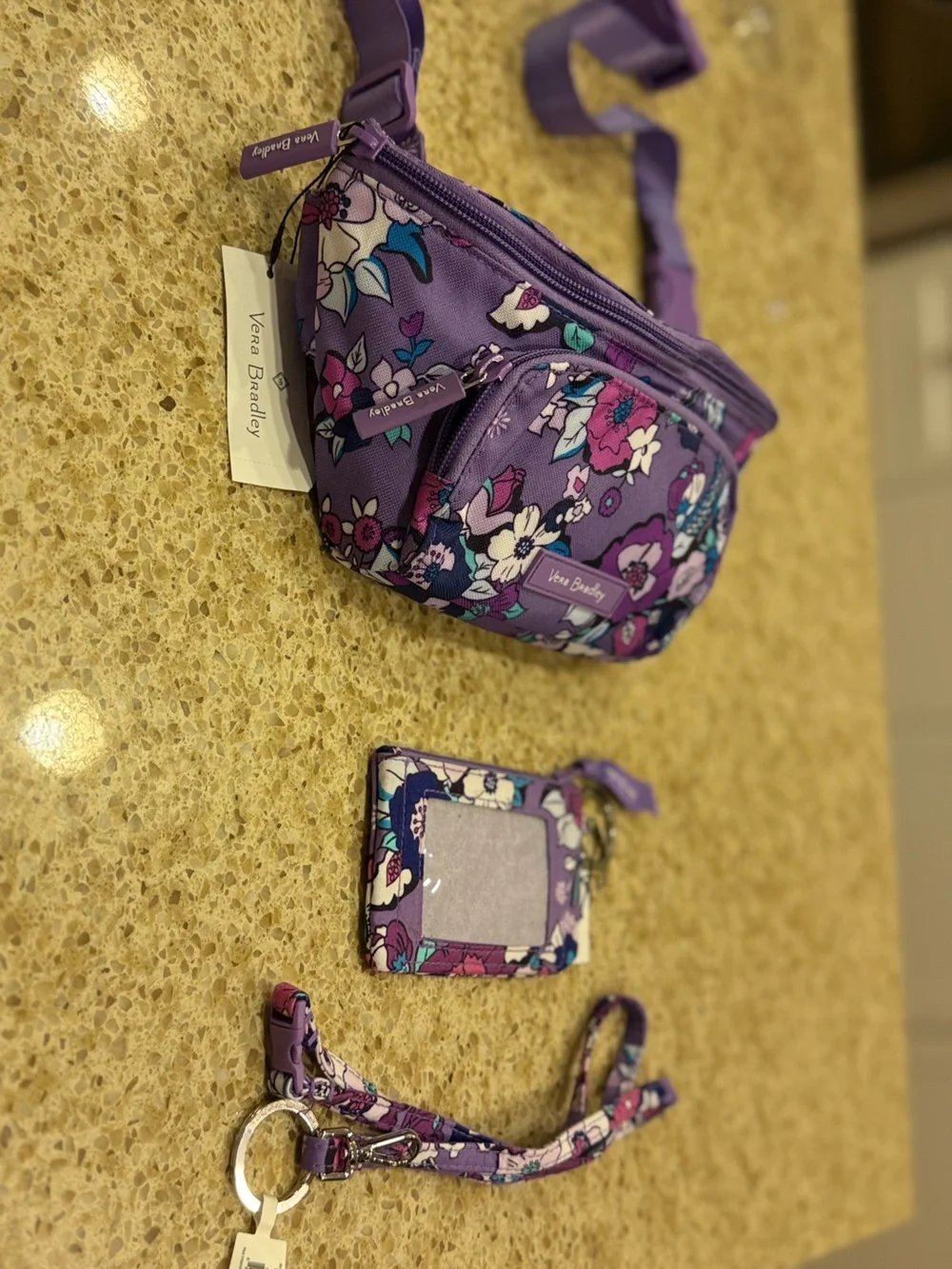 Vera Bradley Purple Floral Kids Belt Bag with ID Holder and Lanyard